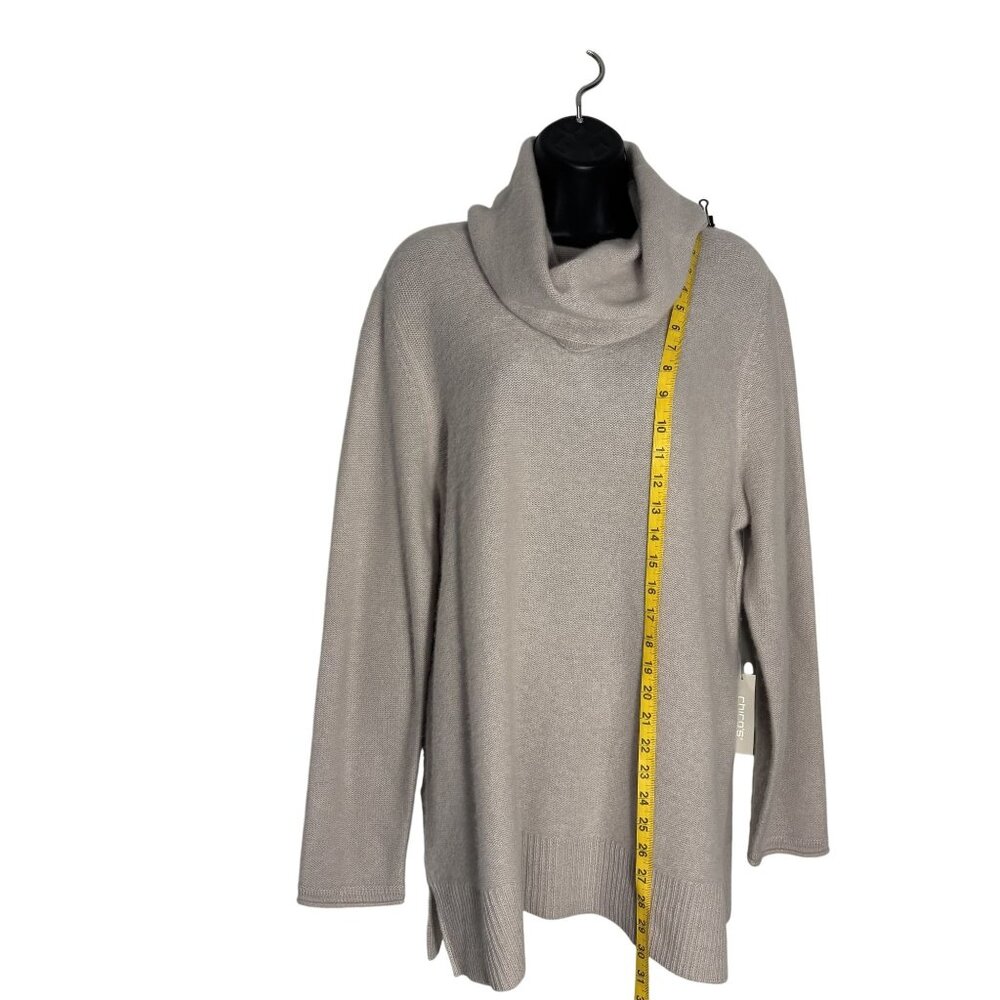 Chicos Beige Cowl Neck Long Sleeve Sweater Size 3 (16) Ribbed Hem 100 % Cashmere - Picture 7 of 12